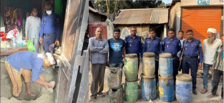 টাঙ্গাইলের করটিয়ায় পুলিশের বিশেষ অভিযানে মাটির নিচ থেকে  মদ তৈরির উপকরণসহ বিপুল পরিমাণ চোলাই মদ জব্দ