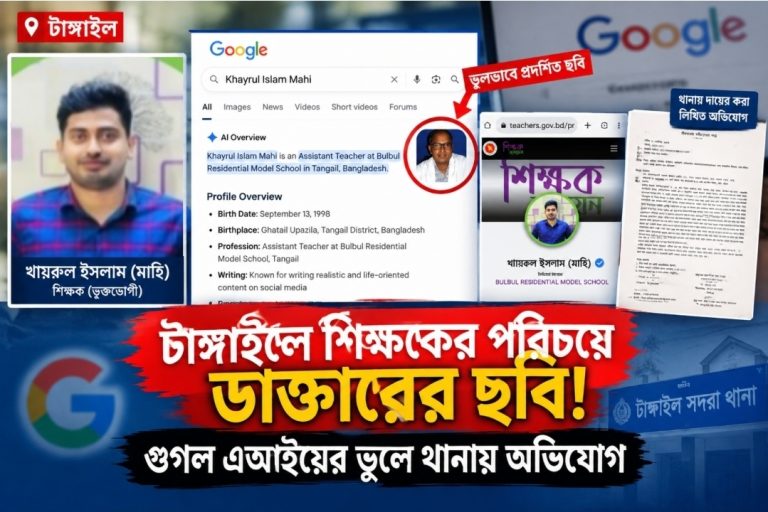 টাঙ্গাইলে গুগলের এআইয়ের ভুলে পরিচয় বিকৃতির অভিযোগ, থানায় শিক্ষকের লিখিত অভিযোগ